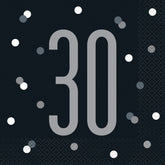 Glitz Black & Silver “30” Luncheon Napkins – 16ct | 30th Birthday Party Napkins for Milestone Celebration